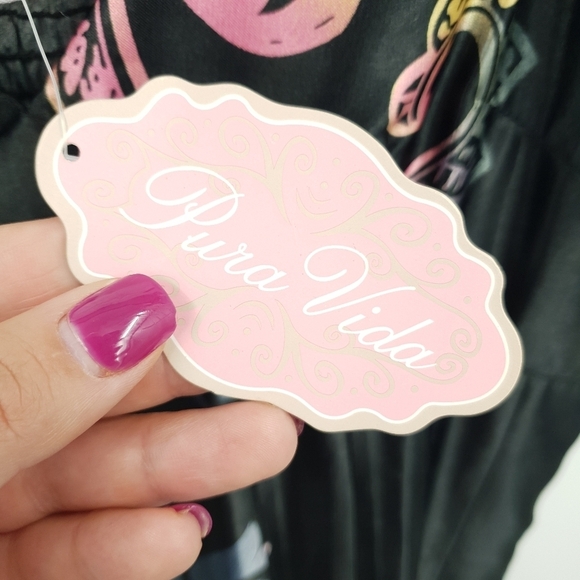 NEW Pura Vida Satin Maxi Dress Women's 6 Black Red Colorful Sexy Strappy Flowy - Picture 9 of 10